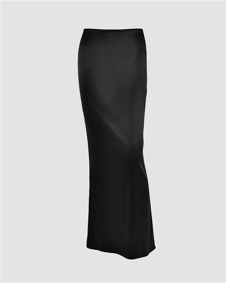 Solid Color Satin Maxi Skirt