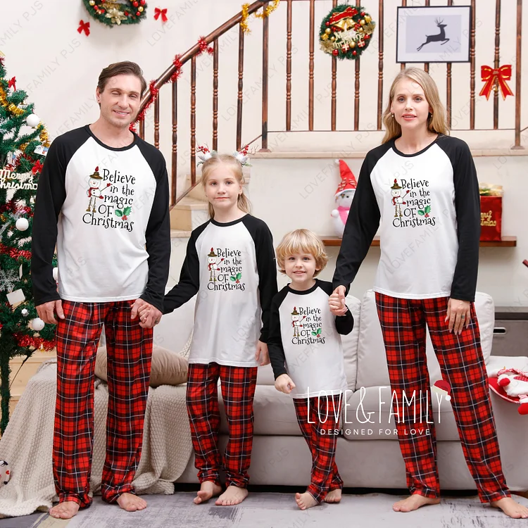 Believe In The Magica of Christmas Snowman Family Matching Pajamas Sets