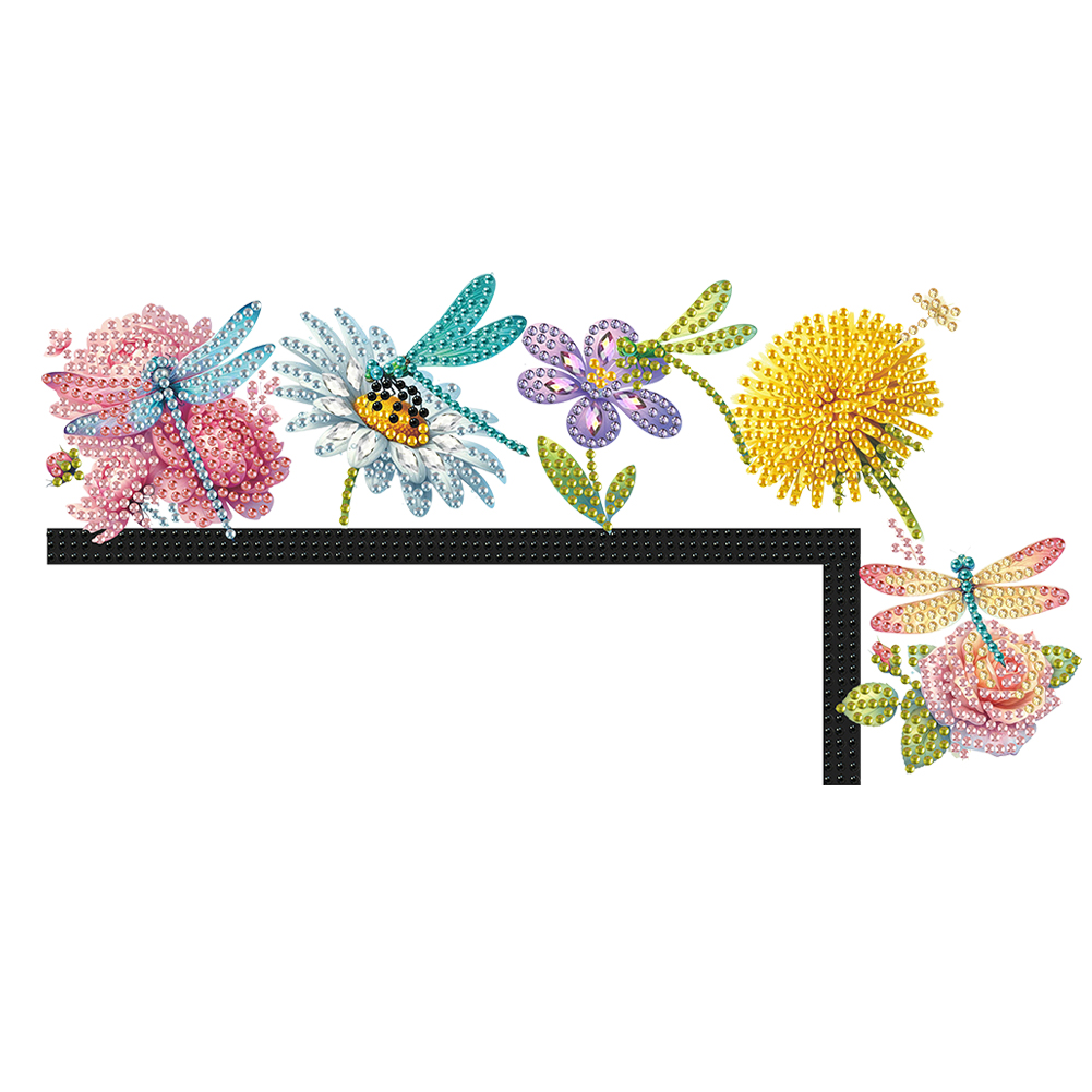 Flowers Dragonflies 5D Diamond Painting Wooden Door Topper for Indoor Outdoor