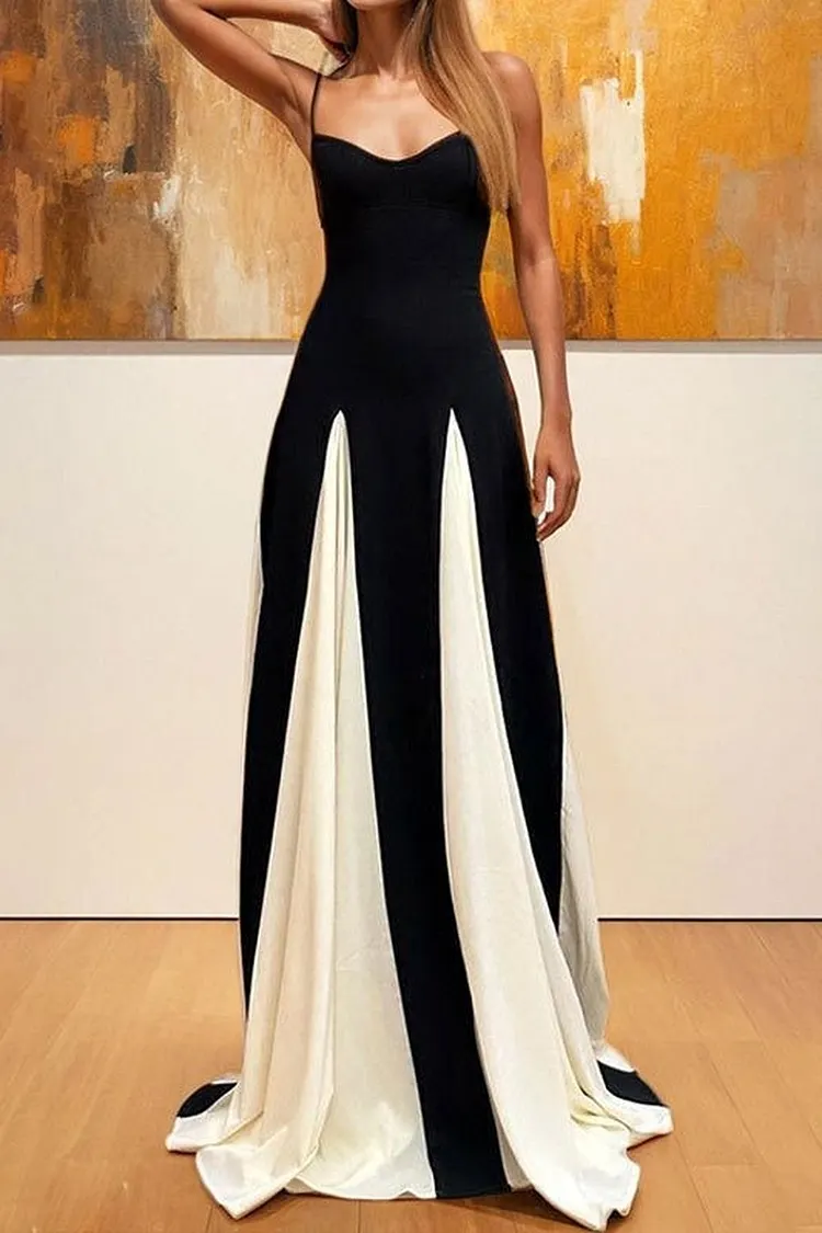 A - Line Skirt with Sweet Contrast Straps and Flowy Silhouette