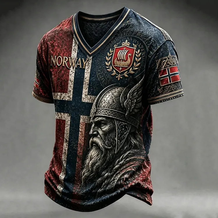 Men's Retro Norway Nordic Style Print Casual T-shirt