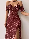 Floral Print Off-The-Shoulder Split-Side Sexy Slim Midi Dress