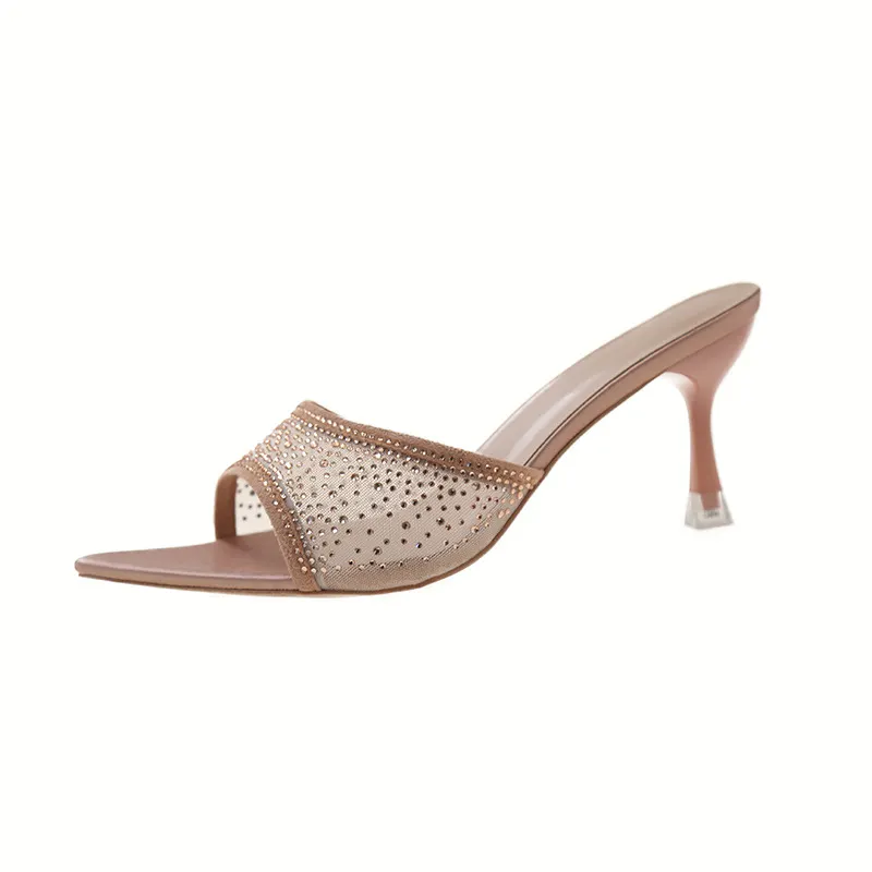 Breakj Breakj Pointed High With A Word Slippers Women's Net Yarn Water Toe Fish Mouth Fashion Cold Slippers