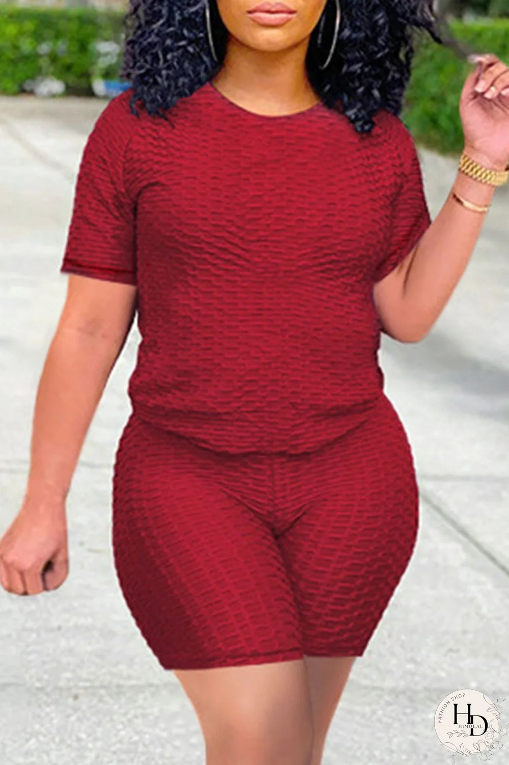 Navy Blue Casual Solid Split Joint O Neck Short Sleeve Two Pieces