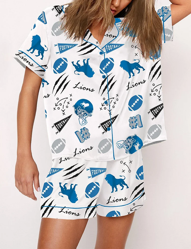 Women's Detroit Football Lion Print Pajama Set