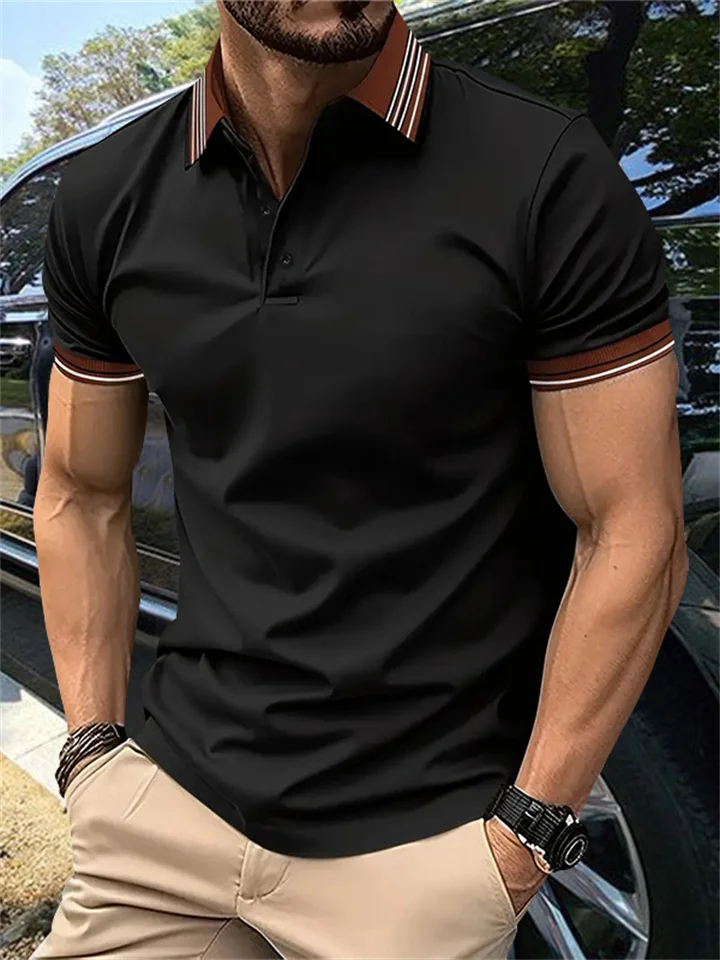 New Men's Casual Short-sleeved POLO Shirt Ribbed Lapel Buttons Business Color Matching POLO Shirt