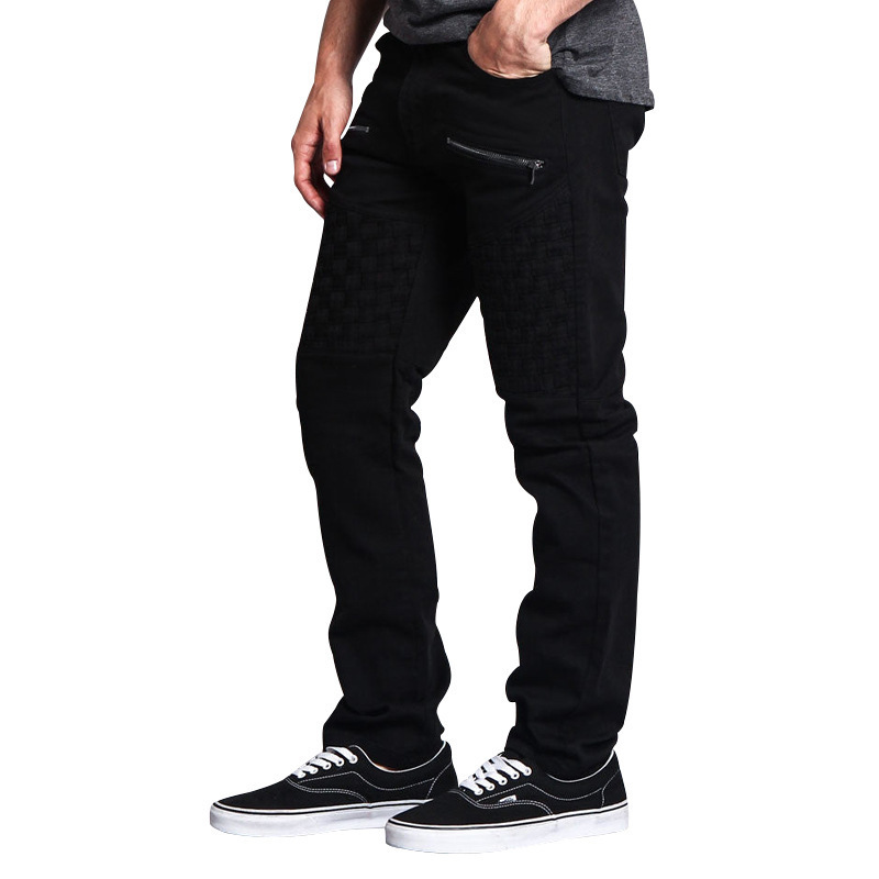 Teezonebest Men's Casual Leather Stitching Trousers Thin Straight Pants