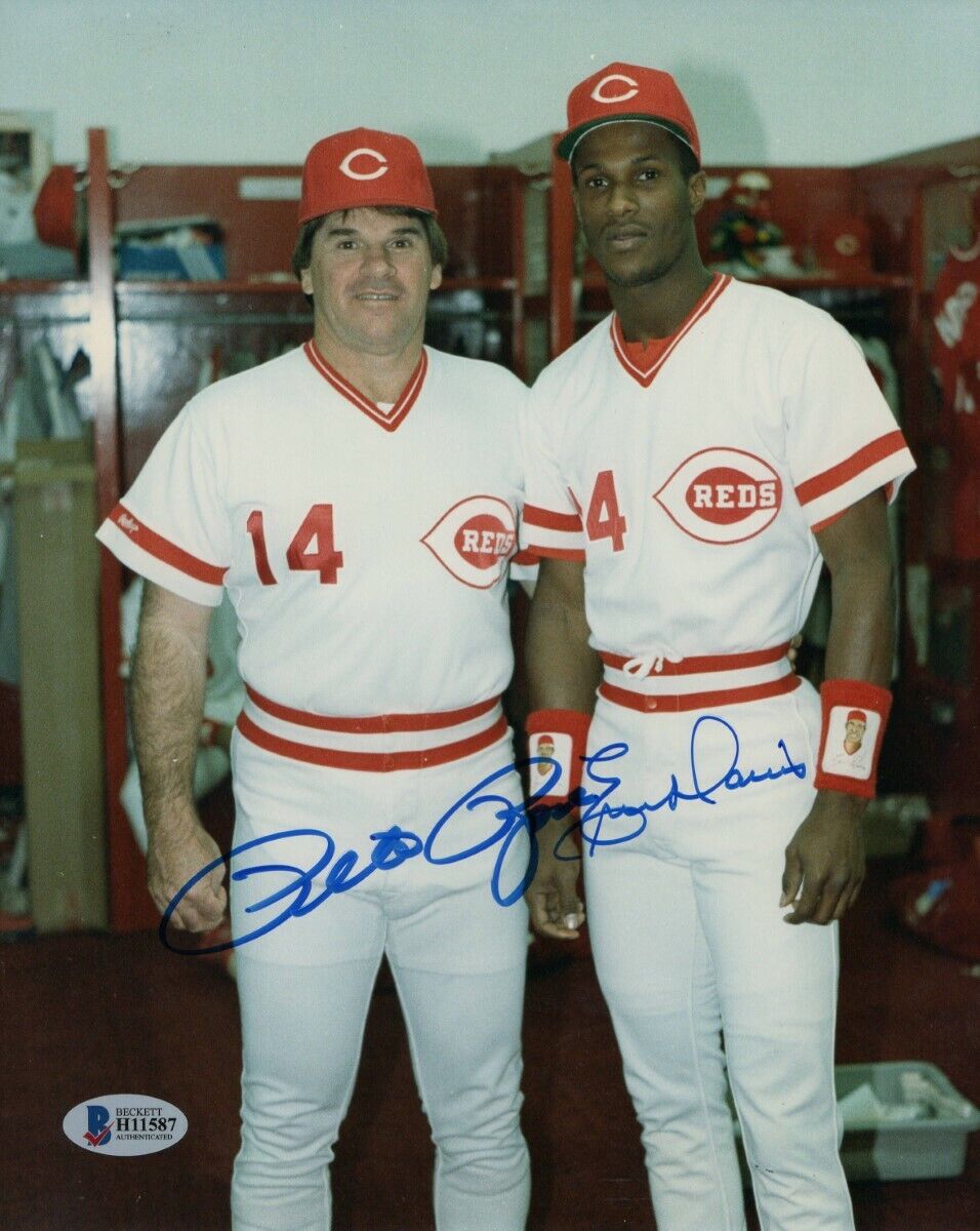 Pete Rose Eric Davis Signed Autographed 8X10 Photo Poster painting Cincinnati Reds BAS H11587