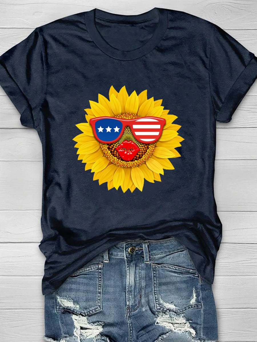 Sunflower Kiss Print Short Sleeve T-Shirt