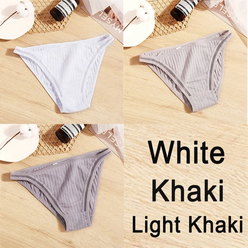 3PCS Sexy Lace Panties Women Underwear Cotton Briefs Female Underpants Solid Color Pantys Hollow Mesh Low Waist Panties Lingerie