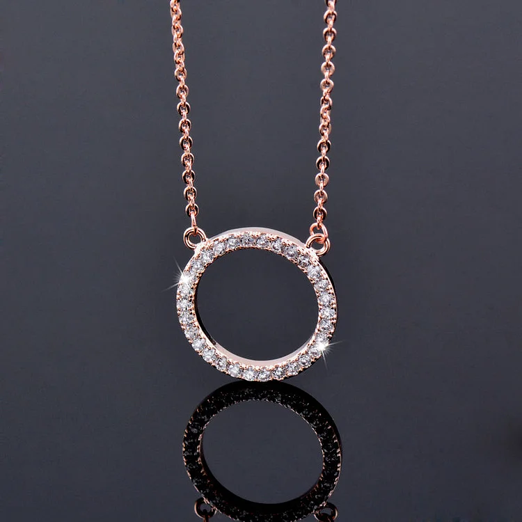 Pave Zircon Circle Pendant Choker Chain Necklace