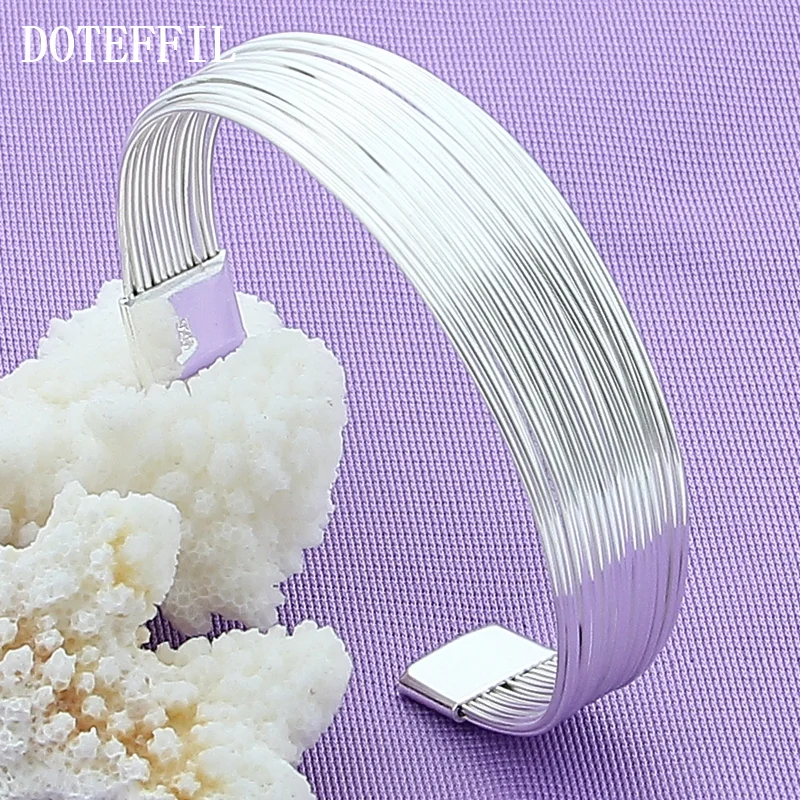 DOTEFFIL 925 Sterling Silver Multi-line Bracelet Bangle For Woman Jewelry