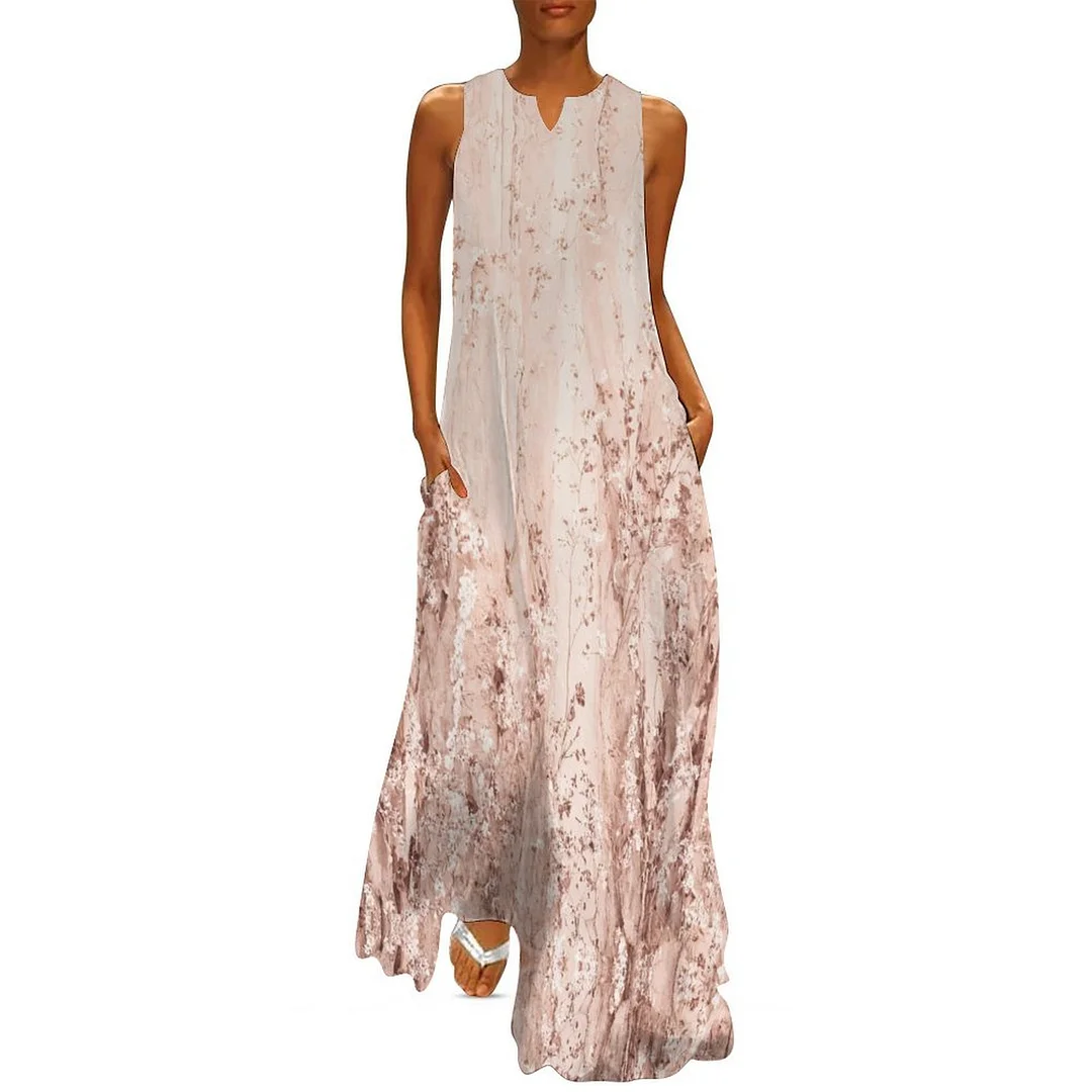 Style & Comfort for Mature Women Plus Size Printed Sleeveless Casual Women Maxi Dress with Pockets in Pattern Floral, Glitter, Pink