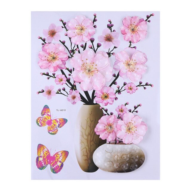 3D Stereo Rose Flower Vase Wall Stickers