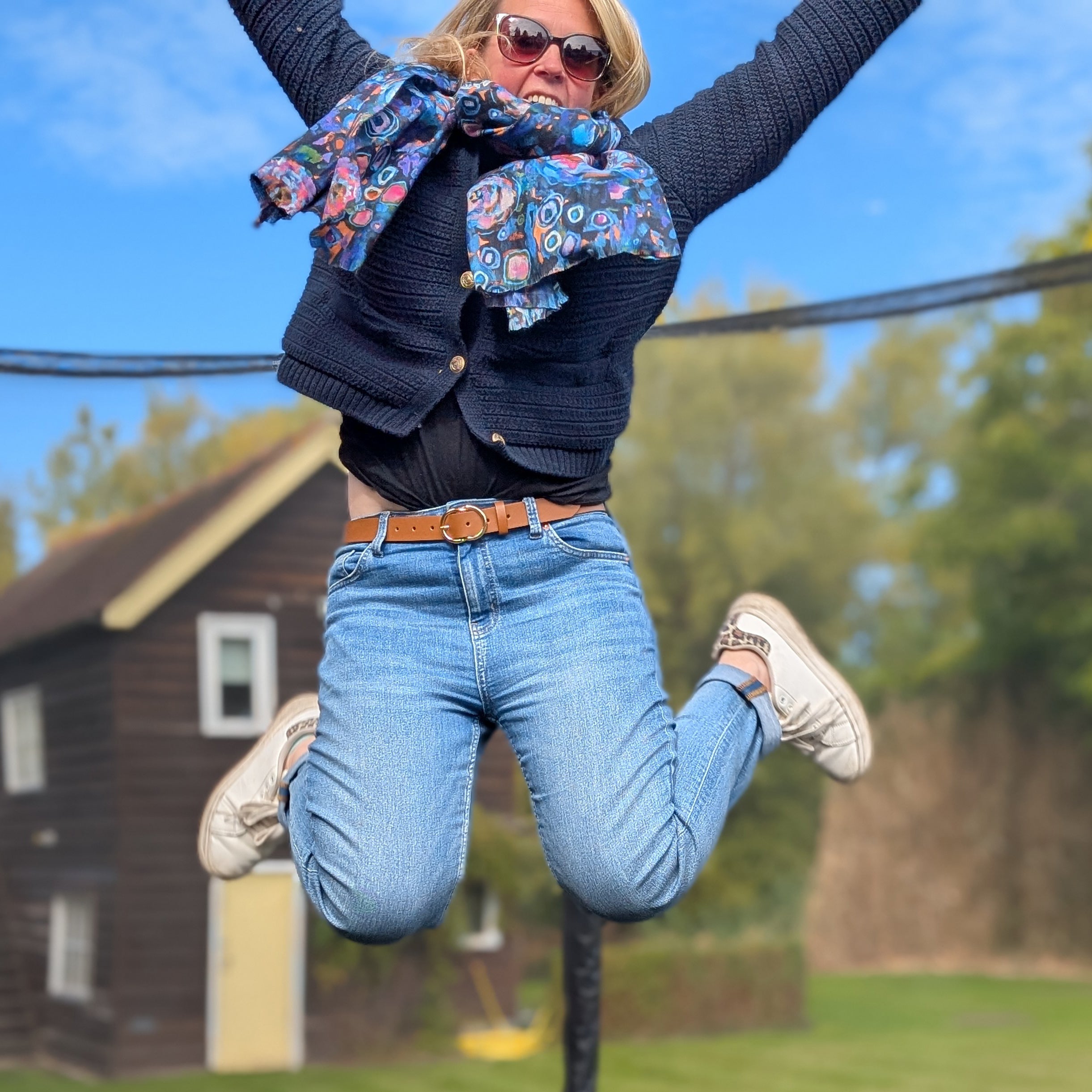 Segara - Abstract Floral Scarf (70x180cm) - Blue