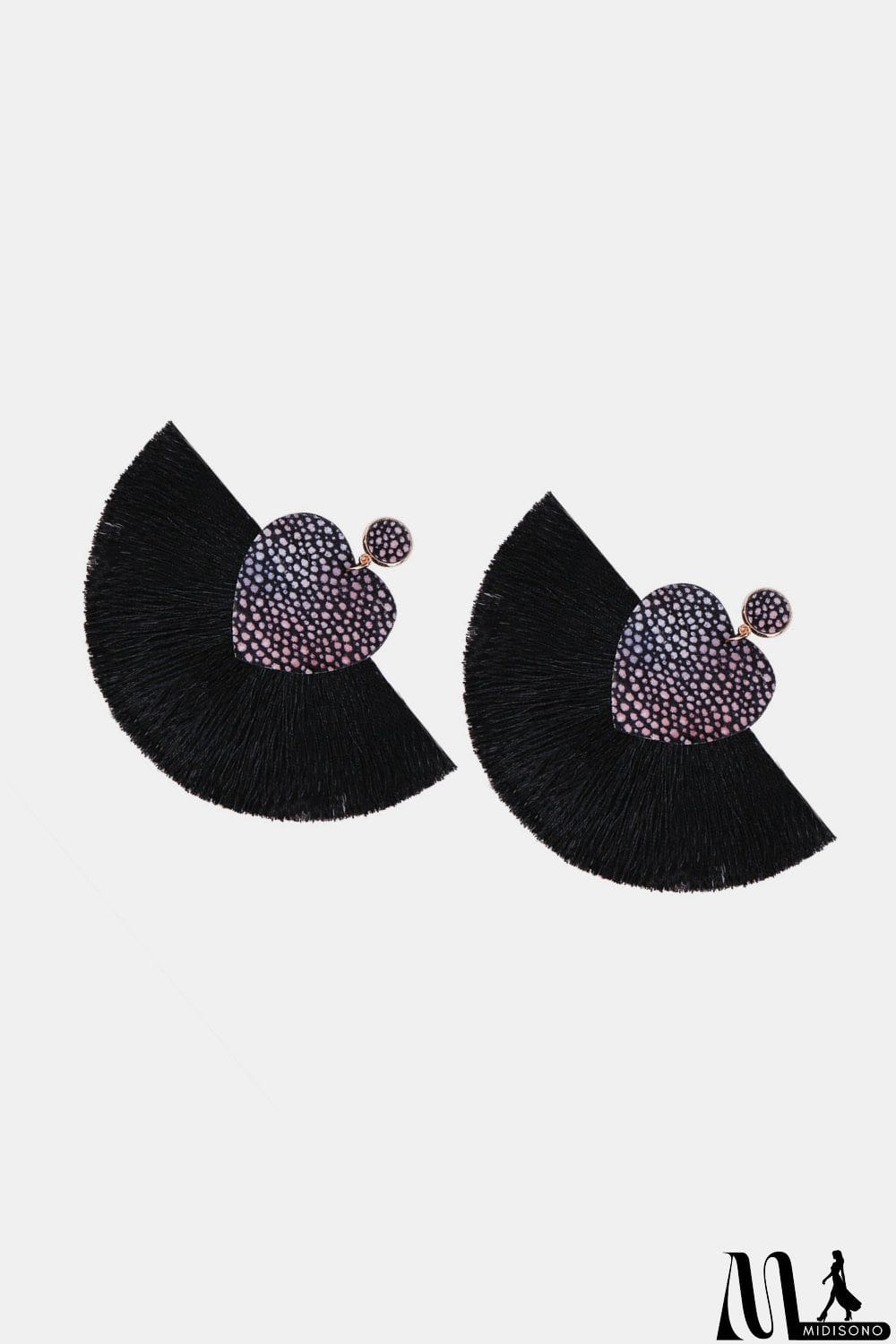 MidiSono - Heart Shape Fringed Dangle Earrings
