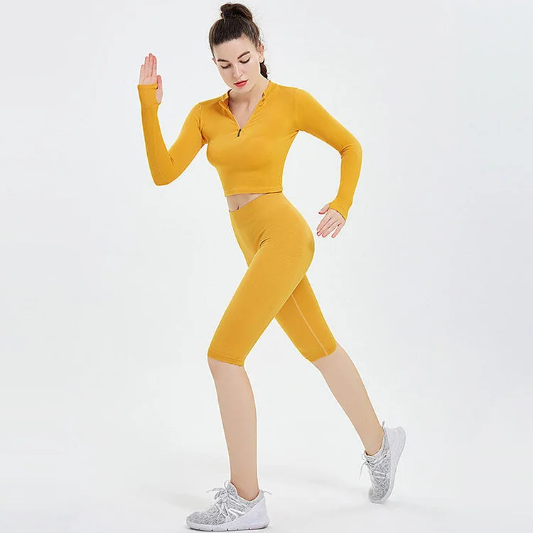 PASUXI Casual Long Sleeve Sportswear Two-piece Fitness Seamless Yoga Set huanwei
