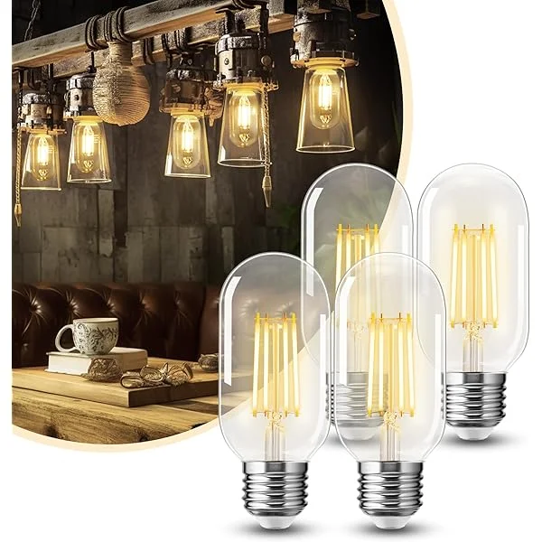4 Pack LED Edison Bulbs, 4W Edison Light Bulbs, Antique LED Filament Bulbs 40W Equivalent, E26 Base, T45 LED Bulb with Clear Glass, Warm White 2700K, Non Dimmable, Great for Home, Bedroom, Office Warm White 4 Count (Pack of 1)