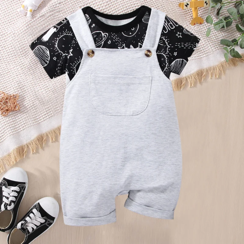 2PCS Rocket Planet Printed Baby Boy Set