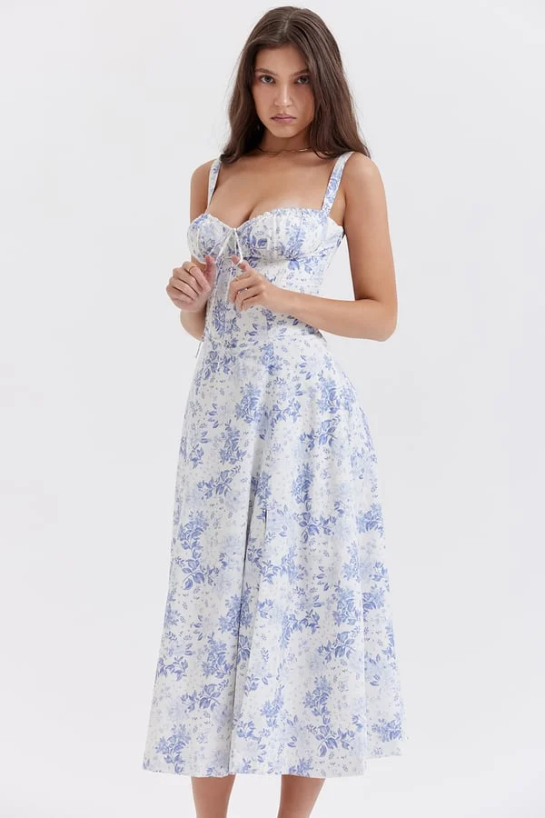 CARMEN PRINT BUSTIER SUNDRESS- Blue