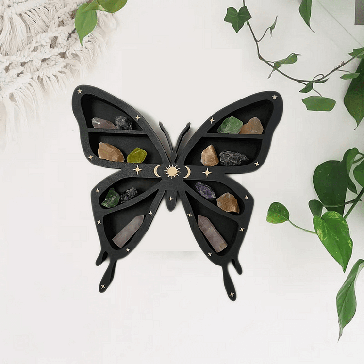 Olivenorma Dark Wooden Butterfly Moon Star Crystal Shelf