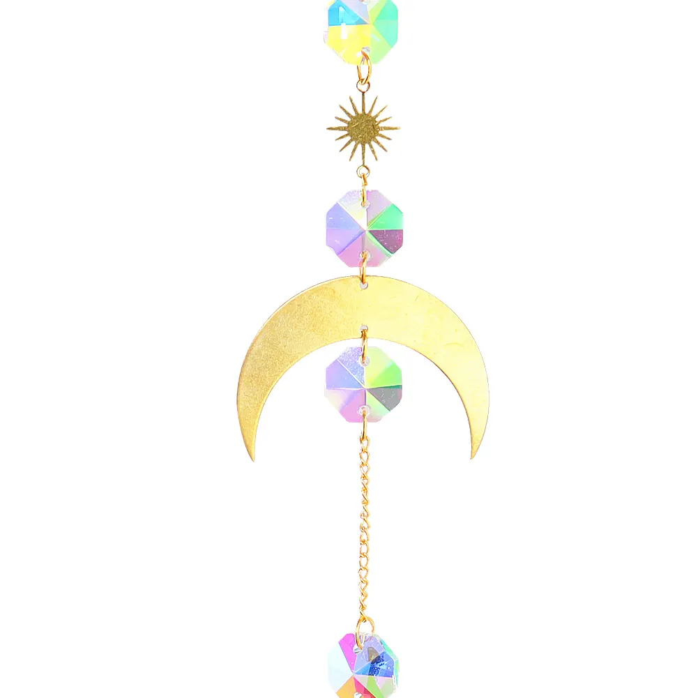 Hanging Crystal Light Catcher Metal Moon Sun Garden Wall Wind Chime (68)