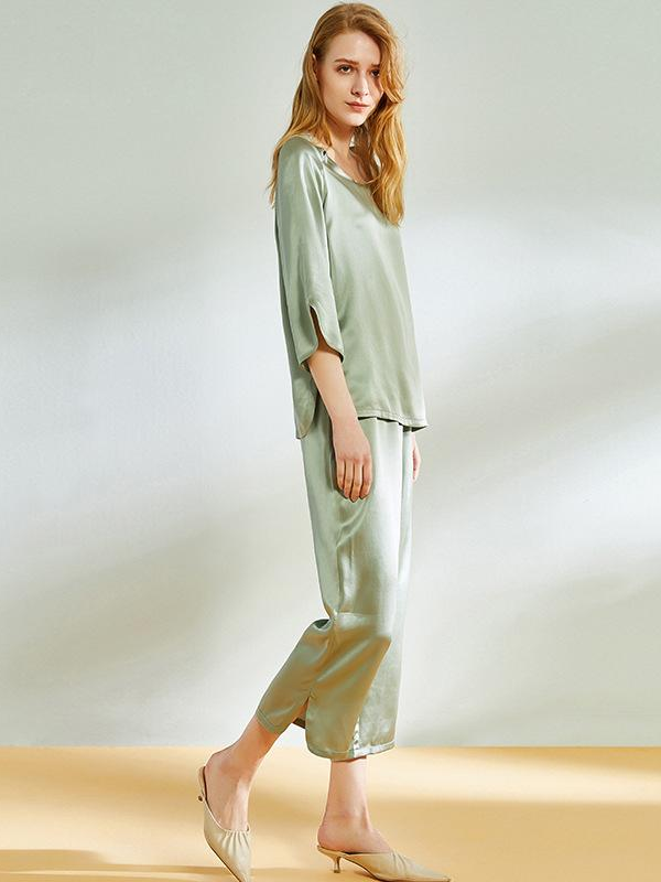 22 Momme Real Silk Pajamas Set Green Silk Pajamas