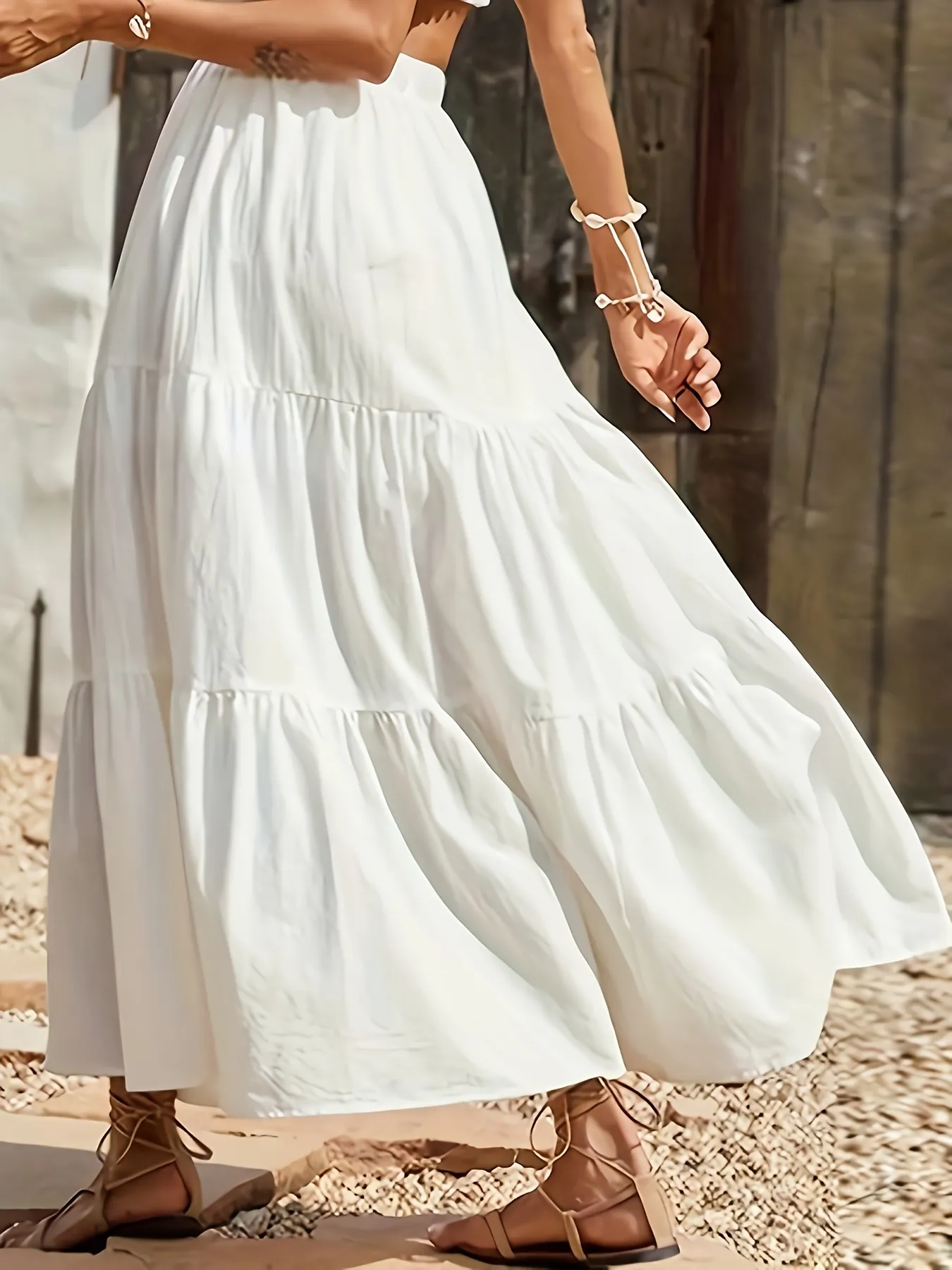 Womens Casual High-Waisted Maxi Skirt White Flowing Design Perfect For Summer Allseason | IFYHOME