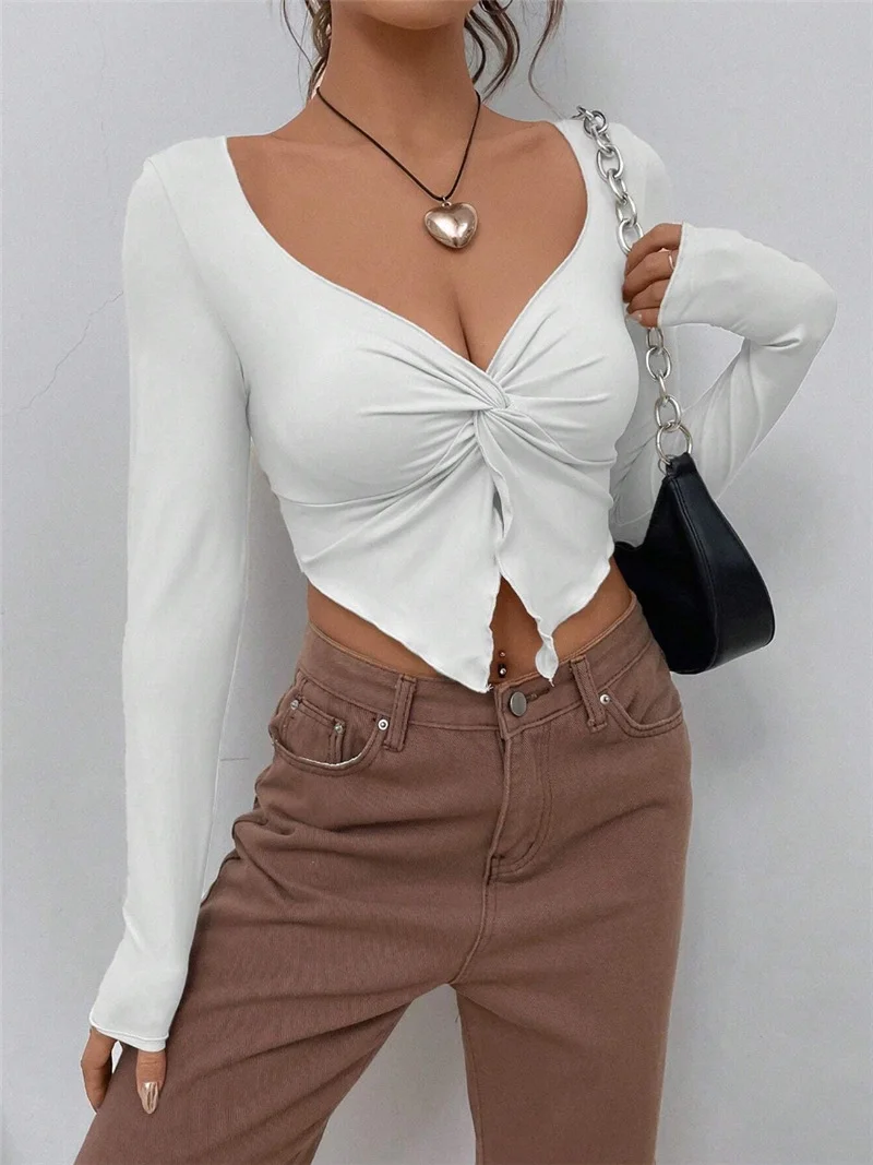 Athvotar Athvotar 2025 New Renovate Front-Turning Irregular Long-Sleeved T-Shirt Girl