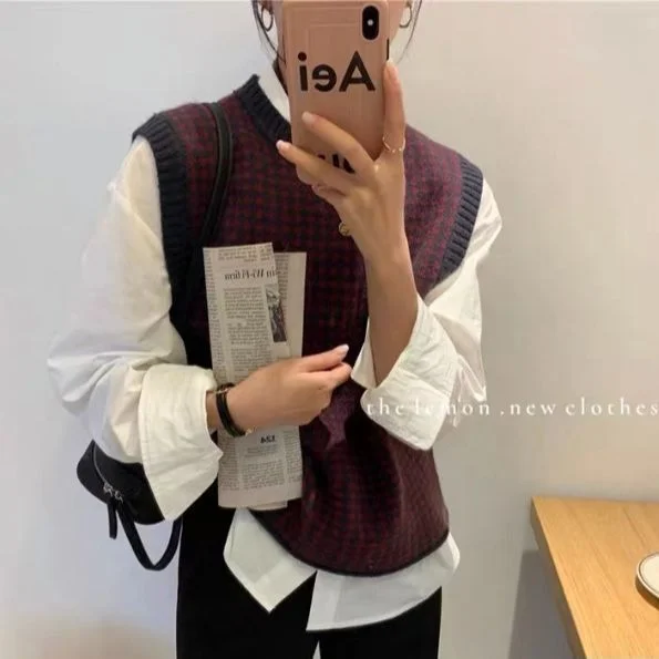 Uveng Uveng And Autumn 2024 New Chiffon Sleeve Temperament Splicing Knitted Sweater Loose Sexy Lanky Sleeve Top Woman