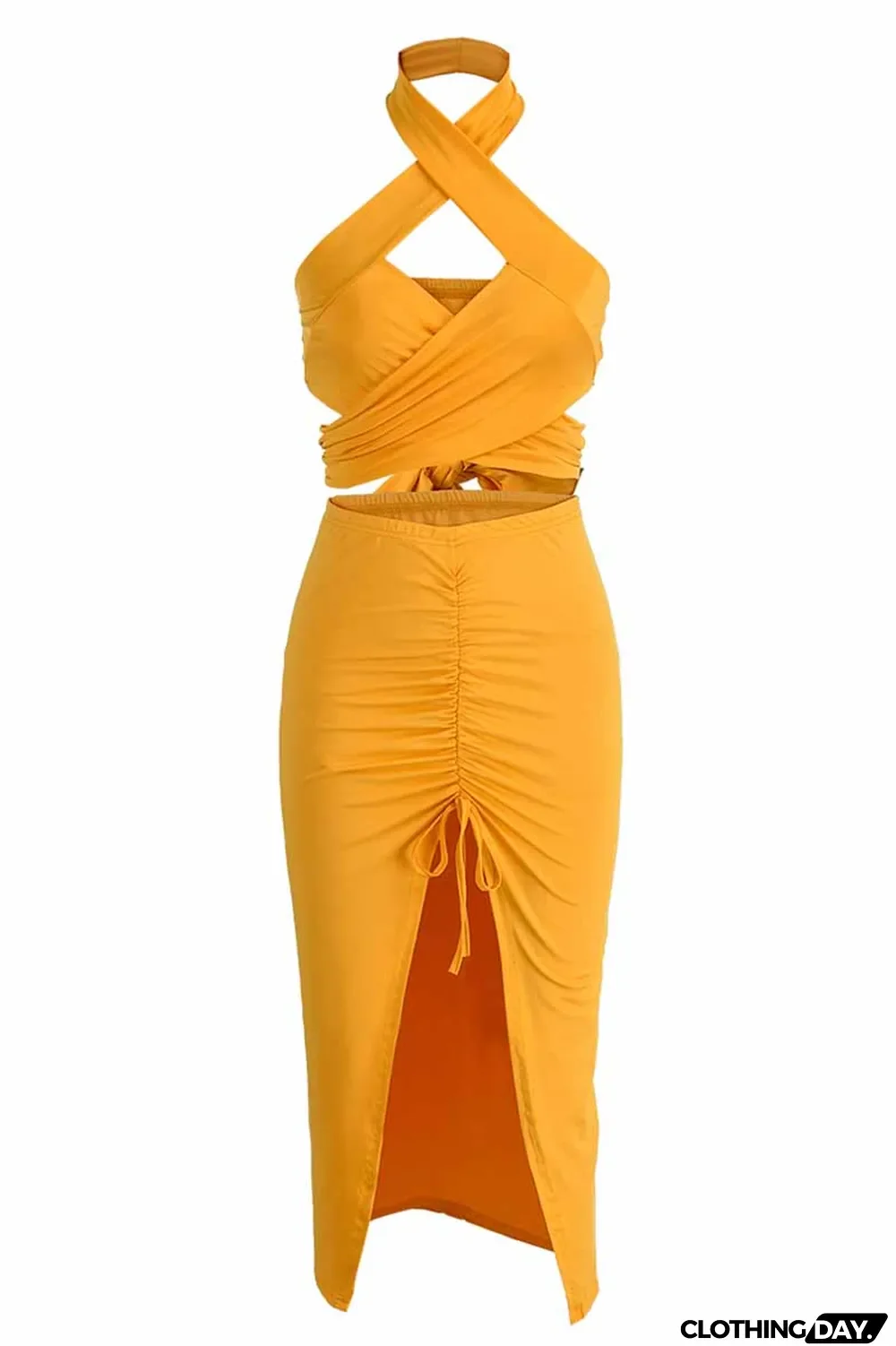 Green Fashion Street Print Patchwork Halter Sleeveless Two Pieces