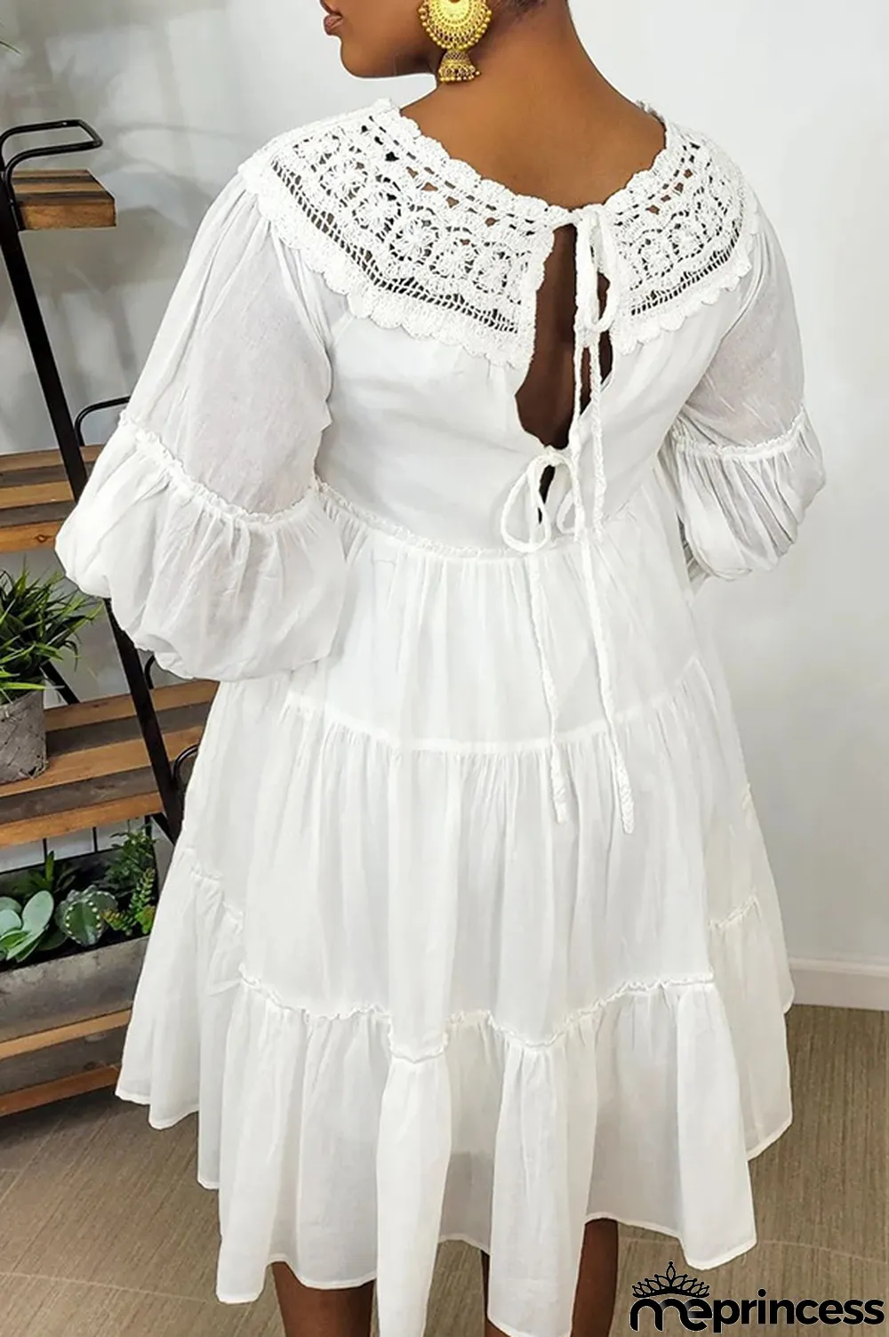 Women'S Lace Loose Smocked Dress