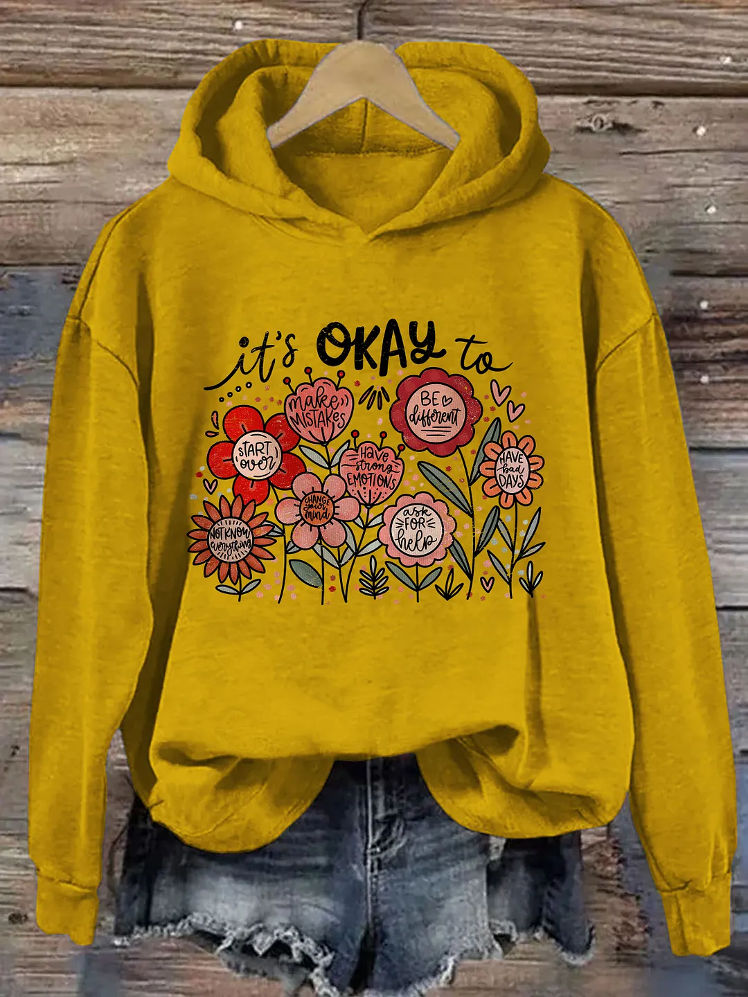 It's Okay To Boho Floral Hoodie