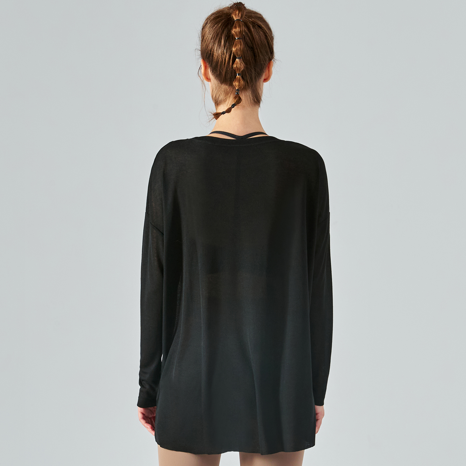 Different types Black of long sleeve one side slit lightweight thin running shirt for summer womens online shopping on Hergymclothing