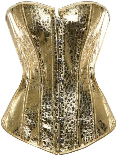 Sapubonva corset bustier top women vintage style gold silver overbust corset leather nightclub sexy korsett lingerie strapless