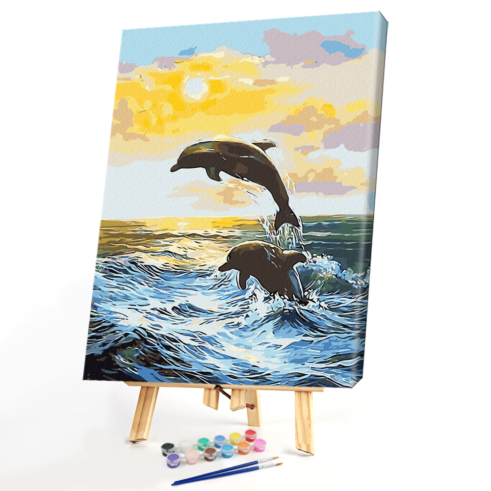 

40*50CM Paint By Numbers-Two Jumping Dolphins, 501 Original