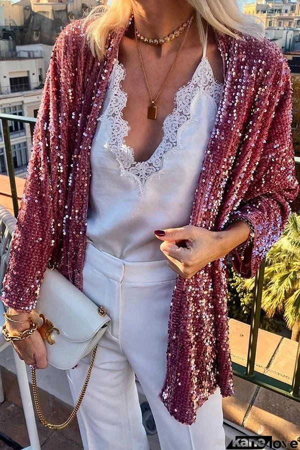 A Bit of Sparkle Velvet Sequin Long Sleeve Drape Jacket