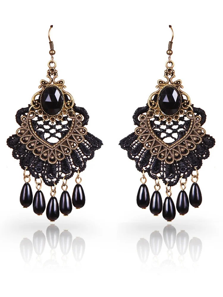 Halloween Gothic Lace Crystal Vintage Earrings