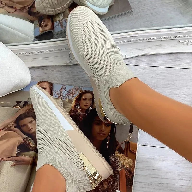 Vulcanize Shoes Sneakers Women Shoes Ladies Slip-On Knit Solid Color Sneakers for Female Sport Mesh Casual Shoes for Women 2021