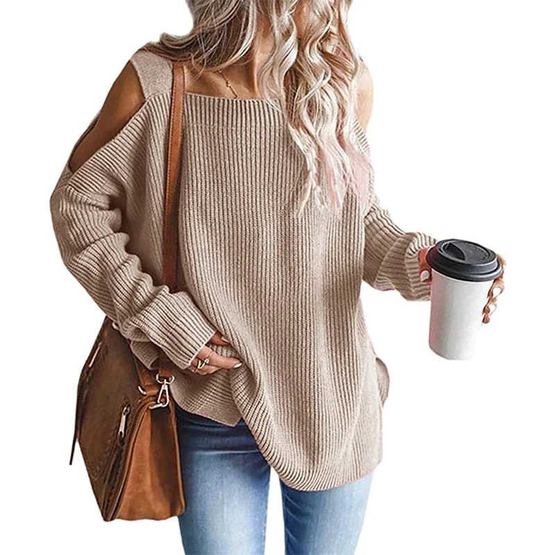 Mongw Mongw And Winter New Fashion Sling Long Sleeve Off-The-Shoulder Jumper Knit Sweater Woman