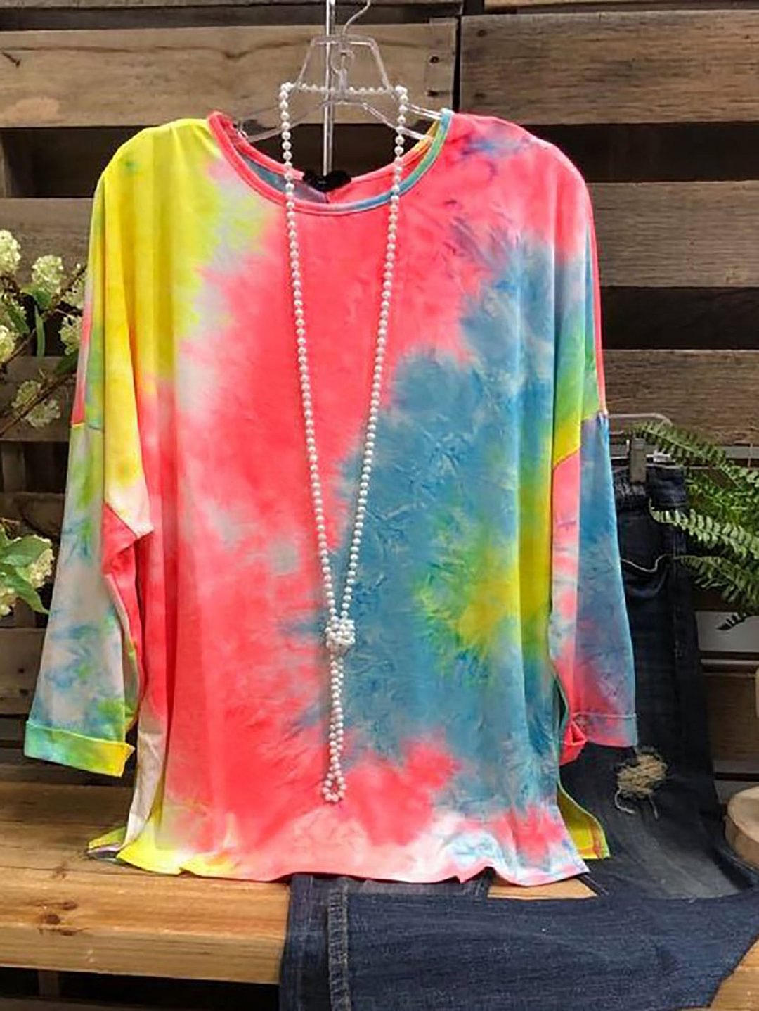 Women's Round-Neck Casual Printed Loose Long-Sleeved t-Shirt