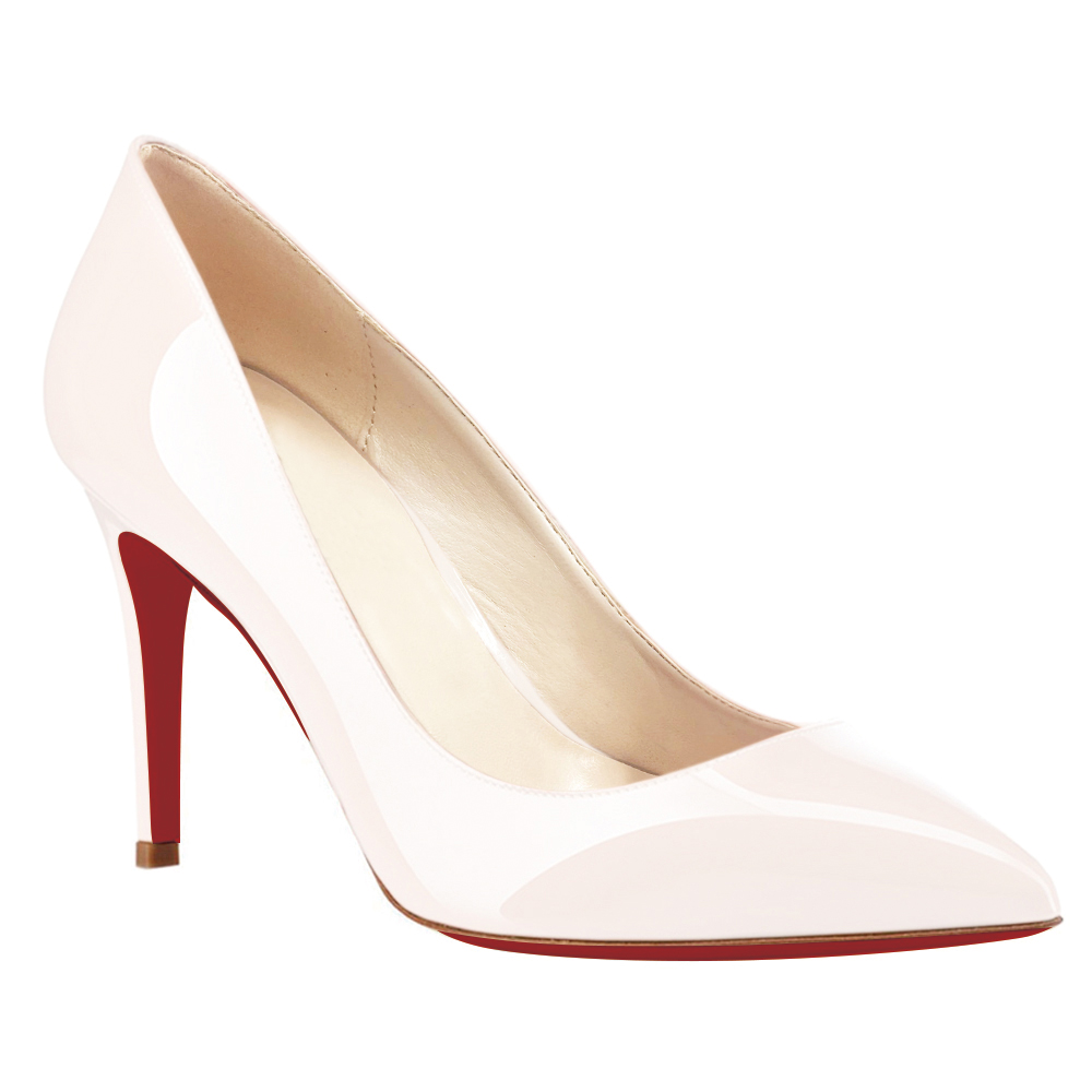 90mm Middle Heels Pointy Toe Pumps White Patent-vocosishoes