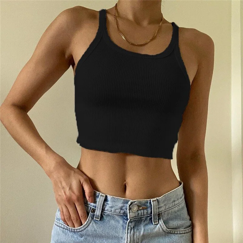 Sonicelife U Neck  Basic White Tank Tops Women Summer Solid Casual Slim Fit Sleeveless Crop Top Sport Ribbed Camisoles Female Tops 2023