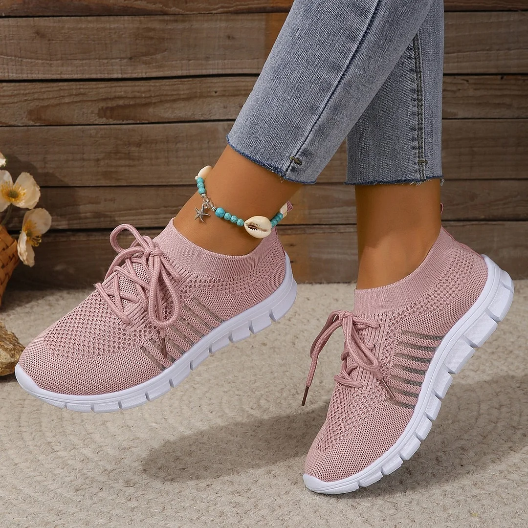 Yyvonne 43-Yard Single-Shoe Lace Mesh Sneakers Women's Version Of Lightweight Flat-Bottomed Large-Size Sneakers