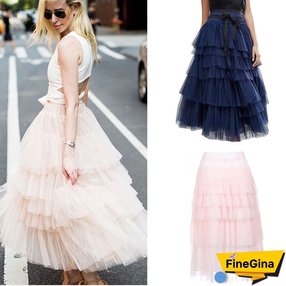 Fashion Summer Women Boho Lace Tiered Ruffle Flower High Waist Beach Long Skirt