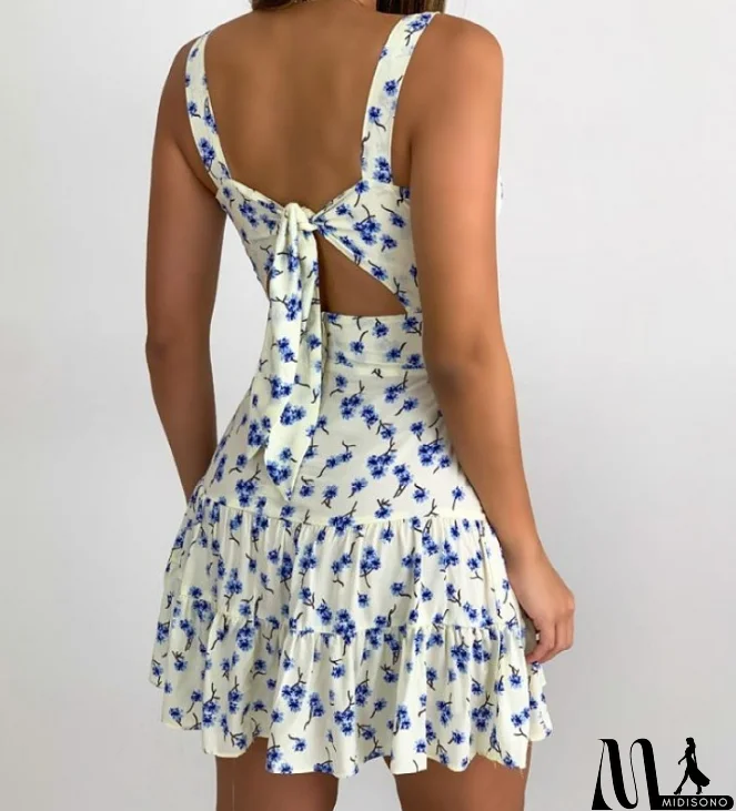 MidiSono - Printed High-Waist Women'S Ruffled Floral Sling Dress