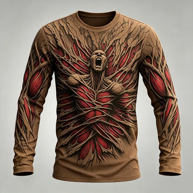 Men's Retro Halloween Muscle Clay Design Pattern Long-sleeve T-shirt