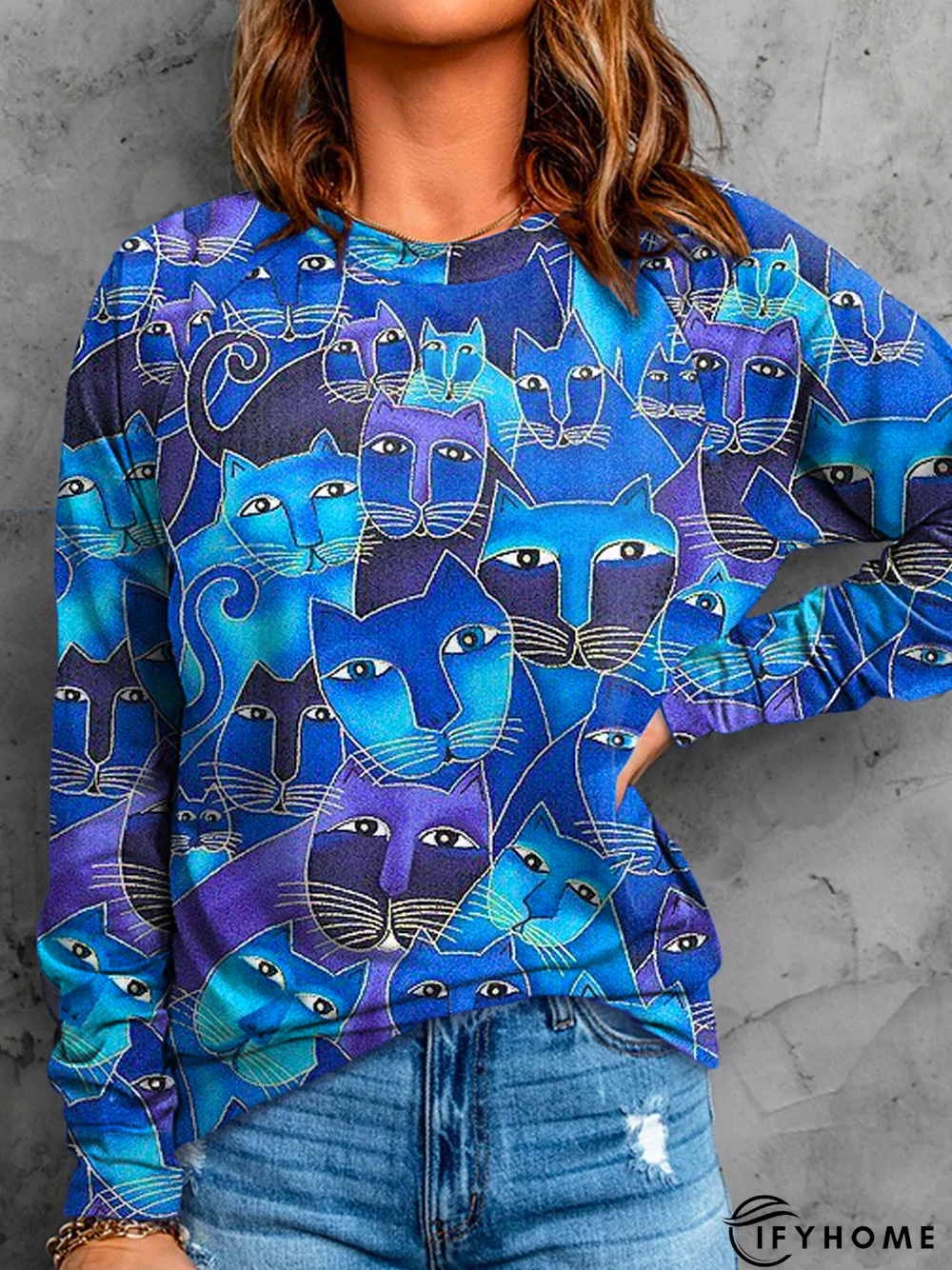 Casual Cat Crew Neck Sweatshirt | IFYHOME