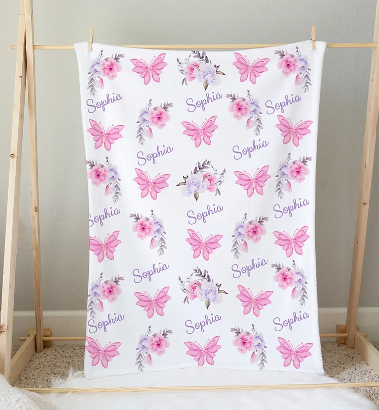Personalized Baby Butterfly Newborn Swaddle Blanket Set|Set04