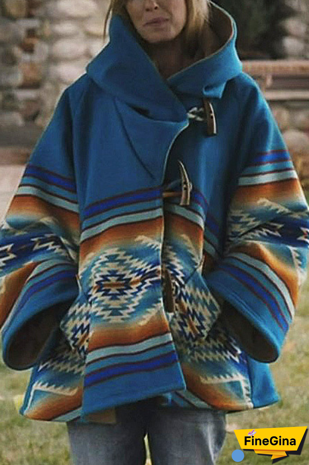 Long Sleeve Pattren Print Woolen Coat